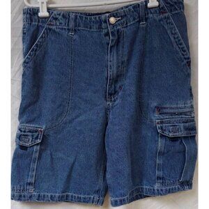 Faded Glory 36 Blue Denim Zip Pocket Skater Baggy Cargo Jean Shorts 10" Inseam